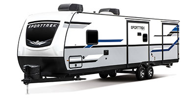 2021 Venture RV SportTrek ST327VIK Travel Trailer Exterior Front 3-4 Off Door Side