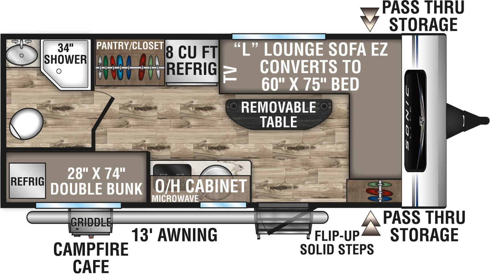 2022 Venture RV Sonic Lite SL160VBH Travel Trailer Floorplan