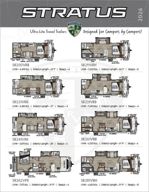 2026 Venture RV Stratus Ultra Lite Travel Trailers Floorplan Flyer