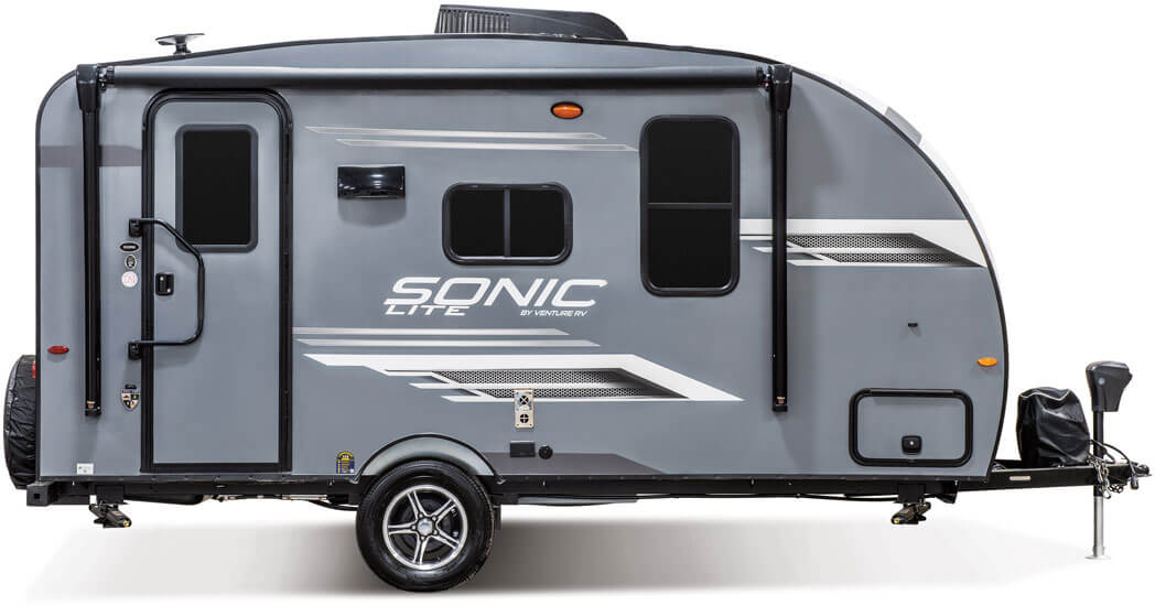 2024 Venture RV Sonic Lite SL150VRK Travel Trailer Exterior High Gloss Aztec Grey Fiberglass