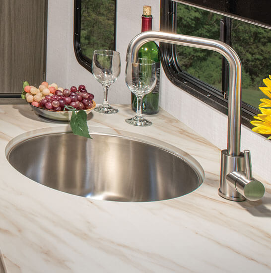 2024 Venture RV Sonic Lite SL150VRK Travel Trailer Round Stainless Steel Kitchen Sink with Cover