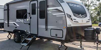 2024 Venture RV Sonic SN190VRB Travel Trailer Exterior Front 3-4 Door Side