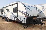 2018 Venture RV Sonic SN231VRL Travel Trailer Show Exterior Front 3-4 Door Side