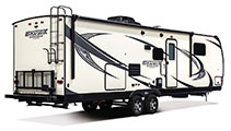 2018 Venture RV SportTrek Touring Edition STT302VRB Travel Trailer Exterior Rear 3-4 Door Side