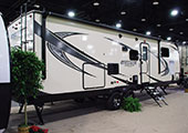 2018 Venture RV SportTrek Touring Edition STT302VRB Travel Trailer Show Exterior Rear 3-4 Door Side