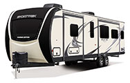 2018 Venture RV SportTrek Touring Edition STT322VRL Travel Trailer Exterior Front 3-4 Off Door Side