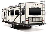 2018 Venture RV SportTrek Touring Edition STT322VRL Travel Trailer Exterior Rear 3-4 Off Door Side