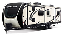 2018 Venture RV SportTrek Touring Edition STT333VFK Travel Trailer Exterior Front 3-4 Off Door Side