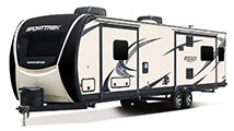 2018 Venture RV SportTrek Touring Edition STT343VIK Travel Trailer Exterior Front 3-4 Off Door Side