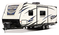 2018 Venture RV SportTrek ST251VBH Travel Trailer Exterior Front 3-4 Off Door Side