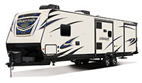 2018 Venture RV SportTrek ST327VIK Travel Trailer Exterior Front 3-4 Off Door Side