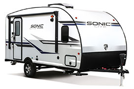2019 Venture RV Sonic Lite SL167VMS Travel Trailer Exterior Front 3-4 Door Side