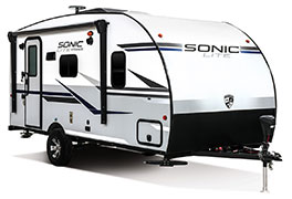 2019 Venture RV Sonic Lite SL168VRB Travel Trailer Exterior Front 3-4 Door Side