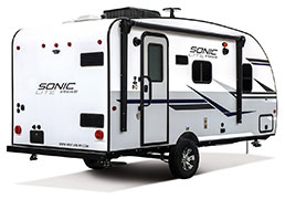 2019 Venture RV Sonic Lite SL168VRB Travel Trailer Exterior Rear 3-4 Door Side