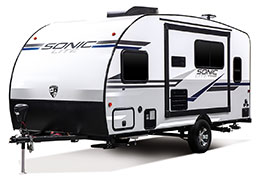 2019 Venture RV Sonic Lite SL169VMK Travel Trailer Exterior Front 3-4 Off Door Side