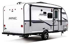 2019 Venture RV Sonic Lite SL169VMK Travel Trailer Exterior Rear 3-4 Door Side
