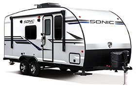 2019 Venture RV Sonic SN190VRB Travel Trailer Exterior Front 3-4 Door Side