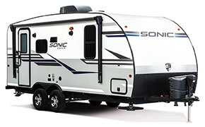 2019 Venture RV Sonic SN200VML Travel Trailer Exterior Front 3-4 Door Side