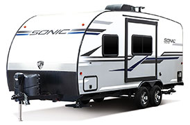 2019 Venture RV Sonic SN200VML Travel Trailer Exterior Front 3-4 Off Door Side