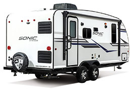 2019 Venture RV Sonic SN200VML Travel Trailer Exterior Rear 3-4 Door Side