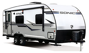 2019 Venture RV Sonic SN231VRK Travel Trailer Exterior Front 3-4 Door Side