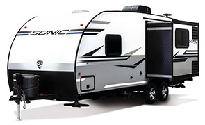 2019 Venture RV Sonic SN231VRK Travel Trailer Exterior Front 3-4 Off Door Side Slide Out