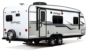 2019 Venture RV Sonic SN231VRK Travel Trailer Exterior Rear 3-4 Door Side