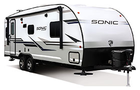 2019 Venture RV Sonic SN231VRL Travel Trailer Exterior Front 3-4 Door Side