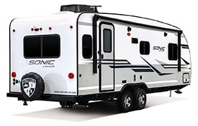 2019 Venture RV Sonic SN231VRL Travel Trailer Exterior Rear 3-4 Door Side