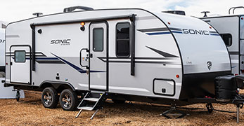 2019 Venture RV Sonic SN234VBH Travel Trailer Exterior Front 3-4 Door Side