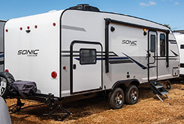 2019 Venture RV Sonic SN234VBH Travel Trailer Exterior Rear 3-4 Door Side