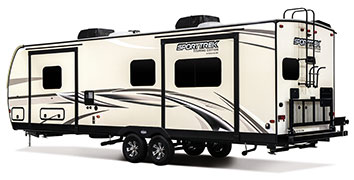 2019 Venture RV SportTrek Touring Edition STT293VRK Travel Trailer Exterior Rear 3-4 Off Door Side