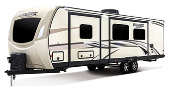 2019 Venture RV SportTrek Touring Edition STT312VBH Travel Trailer Exterior Front 3-4 Off Door Side