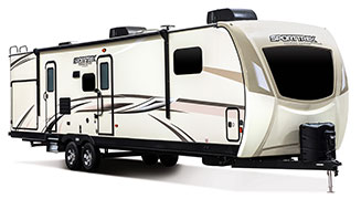 2019 Venture RV SportTrek Touring Edition STT343VBH Travel Trailer Exterior Front 3-4 Door Side