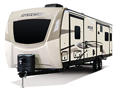 2019 Venture RV SportTrek Touring Edition STT343VIK Travel Trailer Exterior Front 3-4 Off Door Side