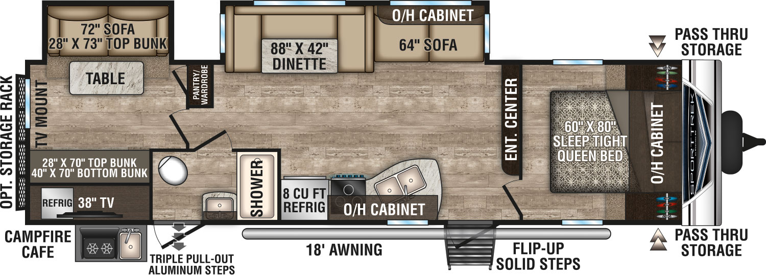 2019 Venture RV SportTrek ST322VBH Travel Trailer Floorplan