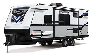 2019 Venture RV SportTrek ST221VRB Travel Trailer Exterior Front 3-4 Off Door Side