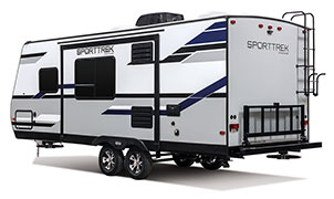 2019 Venture RV SportTrek ST221VRB Travel Trailer Exterior Rear 3-4 Off Door Side