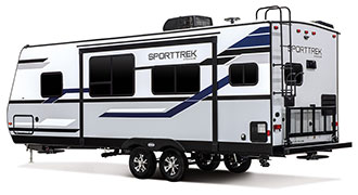 2019 Venture RV SportTrek ST251VRK Travel Trailer Exterior Rear 3-4 Off Door Side