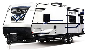 2019 Venture RV SportTrek ST252VRD Travel Trailer Exterior Front 3-4 Off Door Side
