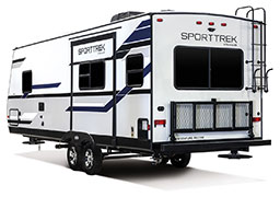 2019 Venture RV SportTrek ST252VRD Travel Trailer Exterior Rear 3-4 Off Door Side