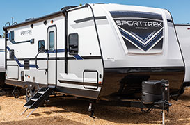 2019 Venture RV SportTrek ST270VBH Travel Trailer Exterior Front 3-4 Door Side