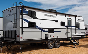 2019 Venture RV SportTrek ST270VBH Travel Trailer Exterior Rear 3-4 Door Side
