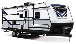 2019 Venture RV SportTrek ST271VMB Travel Trailer Exterior Front 3-4 Door Side