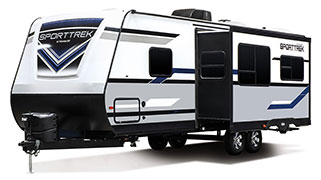 2019 Venture RV SportTrek ST271VMB Travel Trailer Exterior Front 3-4 Off Door Side Slide Out