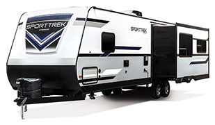 2019 Venture RV SportTrek ST312VIK Travel Trailer Exterior Front 3-4 Off Door Side with Slide Out