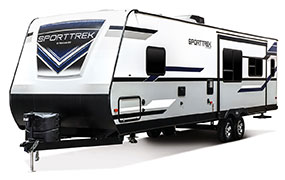 2019 Venture RV SportTrek ST312VIK Travel Trailer Exterior Front 3-4 Off Door Side