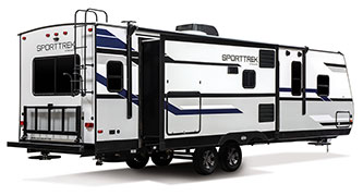 2019 Venture RV SportTrek ST312VIK Travel Trailer Exterior Rear 3-4 Door Side with Slide Out