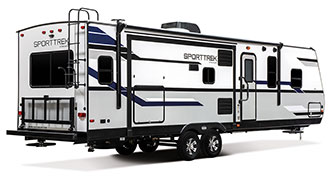 2019 Venture RV SportTrek ST312VIK Travel Trailer Exterior Rear 3-4 Door Side