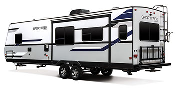 2019 Venture RV SportTrek ST312VIK Travel Trailer Exterior Rear 3-4 Off Door Side